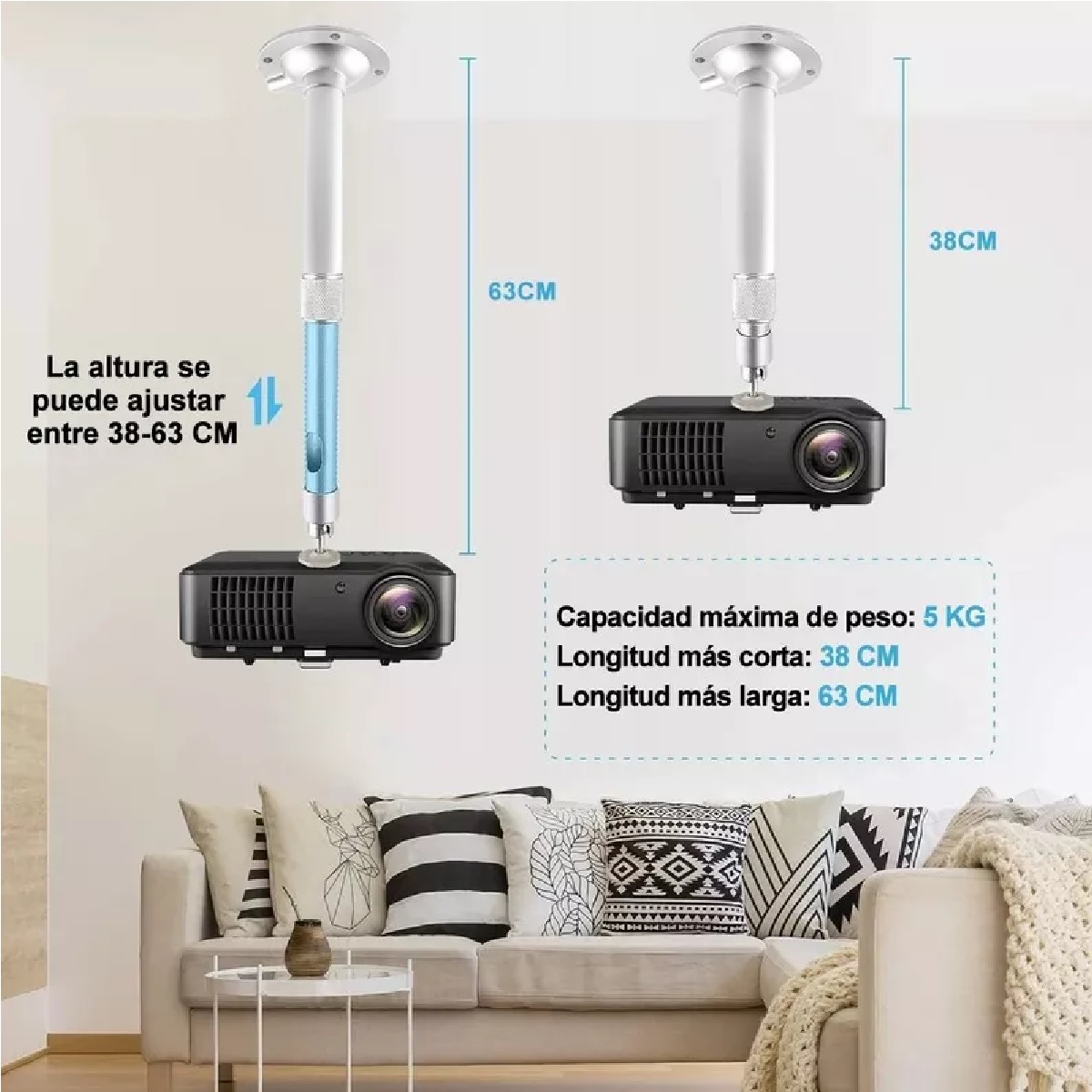 Soporte Para Proyector Y Base Universal Techo Ajustable 360° Blanco