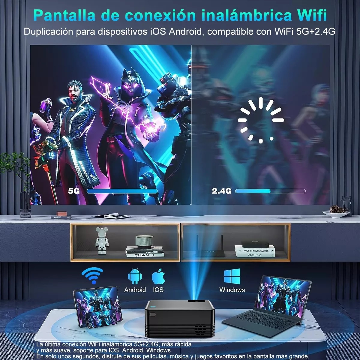 Proyector 4k Portátil Profesional Android 5g Wifi Full Hd Negro.