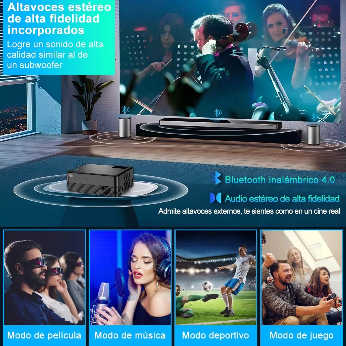 Proyector 4k Portátil Profesional Android 5g Wifi Full Hd Negro.