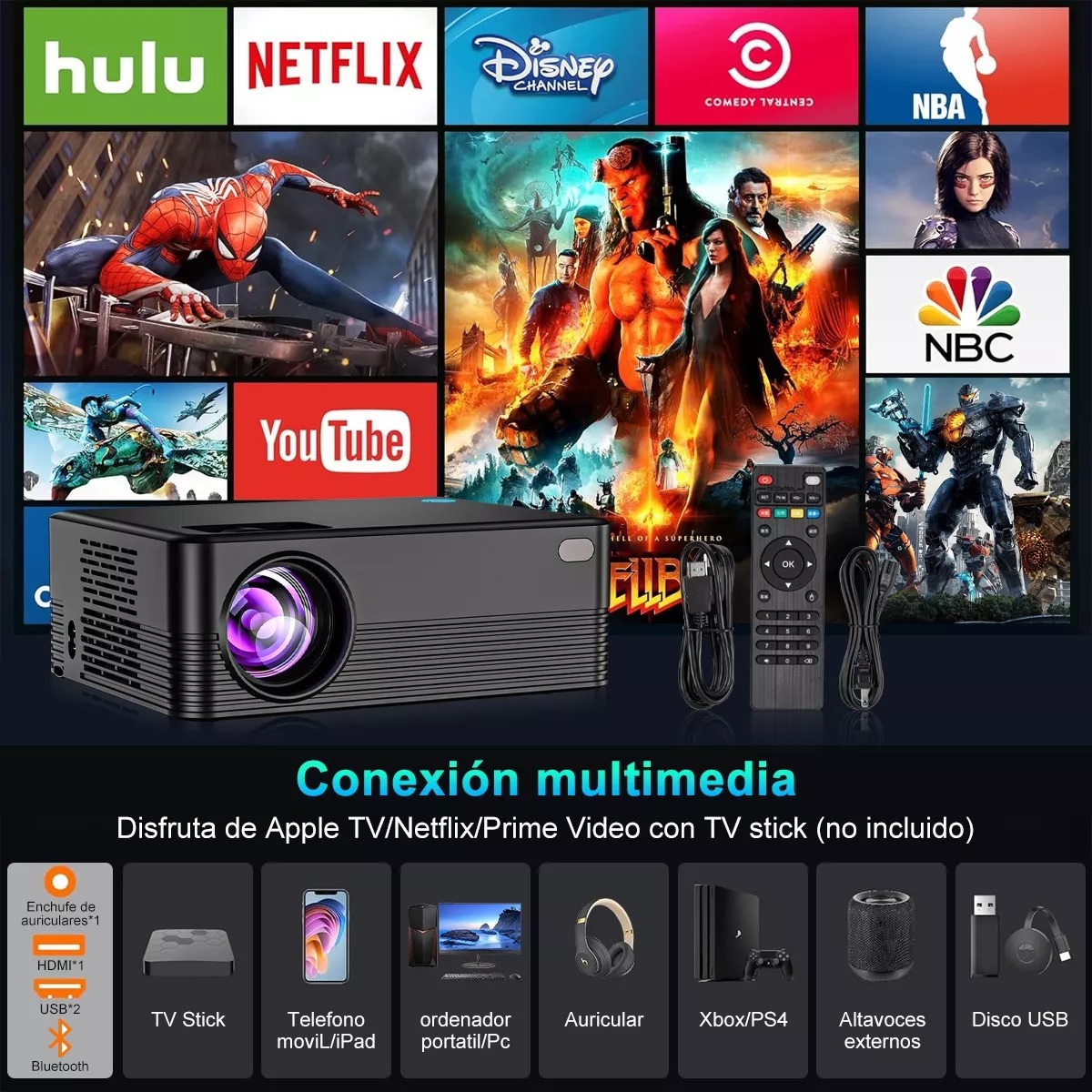 Proyector 4k Portátil Profesional Android 5g Wifi Full Hd Negro.