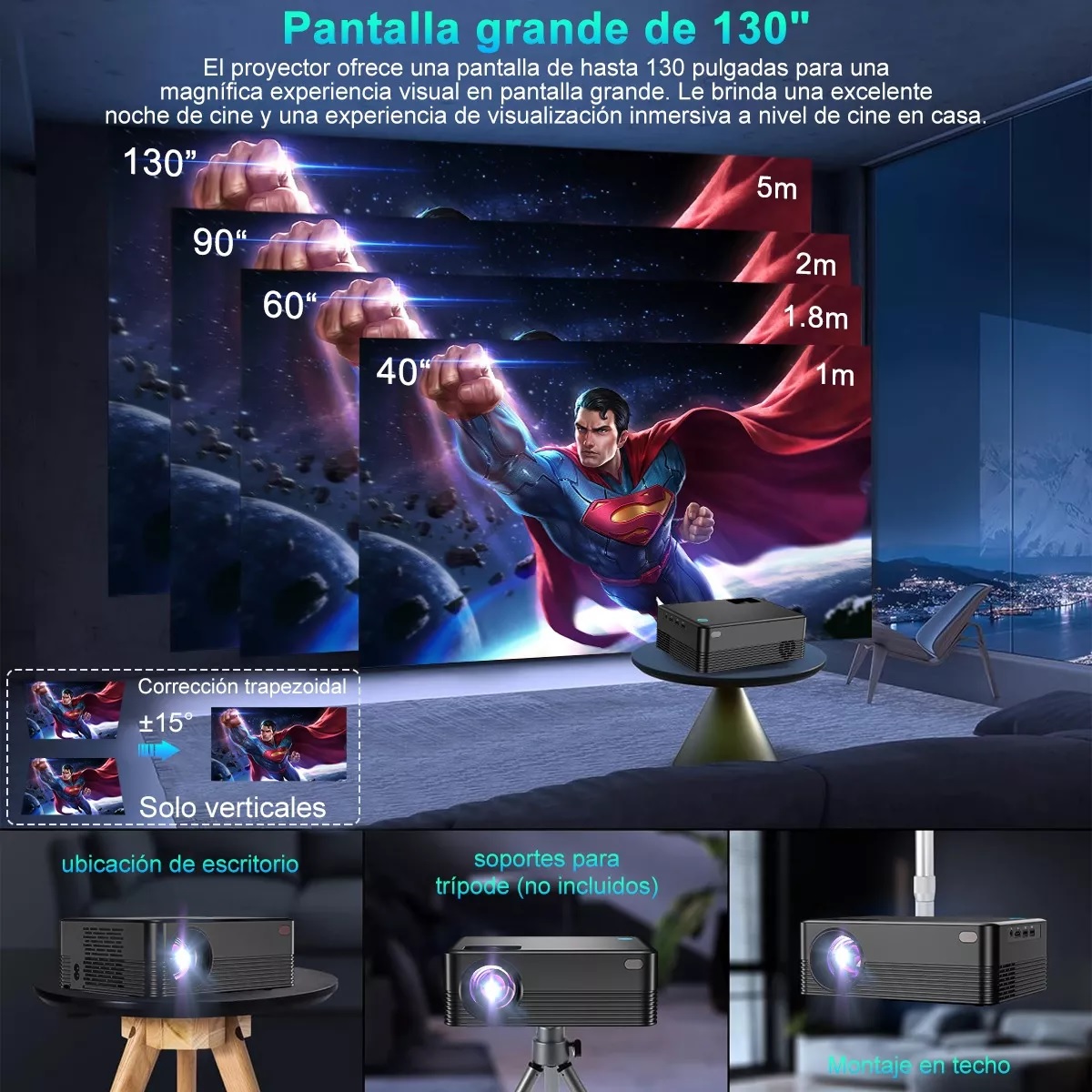 Proyector 4k Portátil Profesional Android 5g Wifi Full Hd Negro.