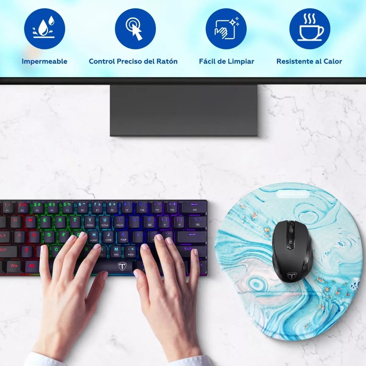 Mouse Pad Ergonomico con Soporte Reposamuñeca Azul