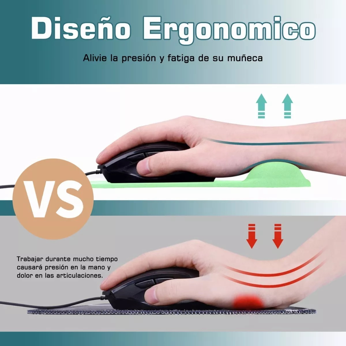 Mouse Pad Ergonomico Con Soporte Muñeca / Color Verde