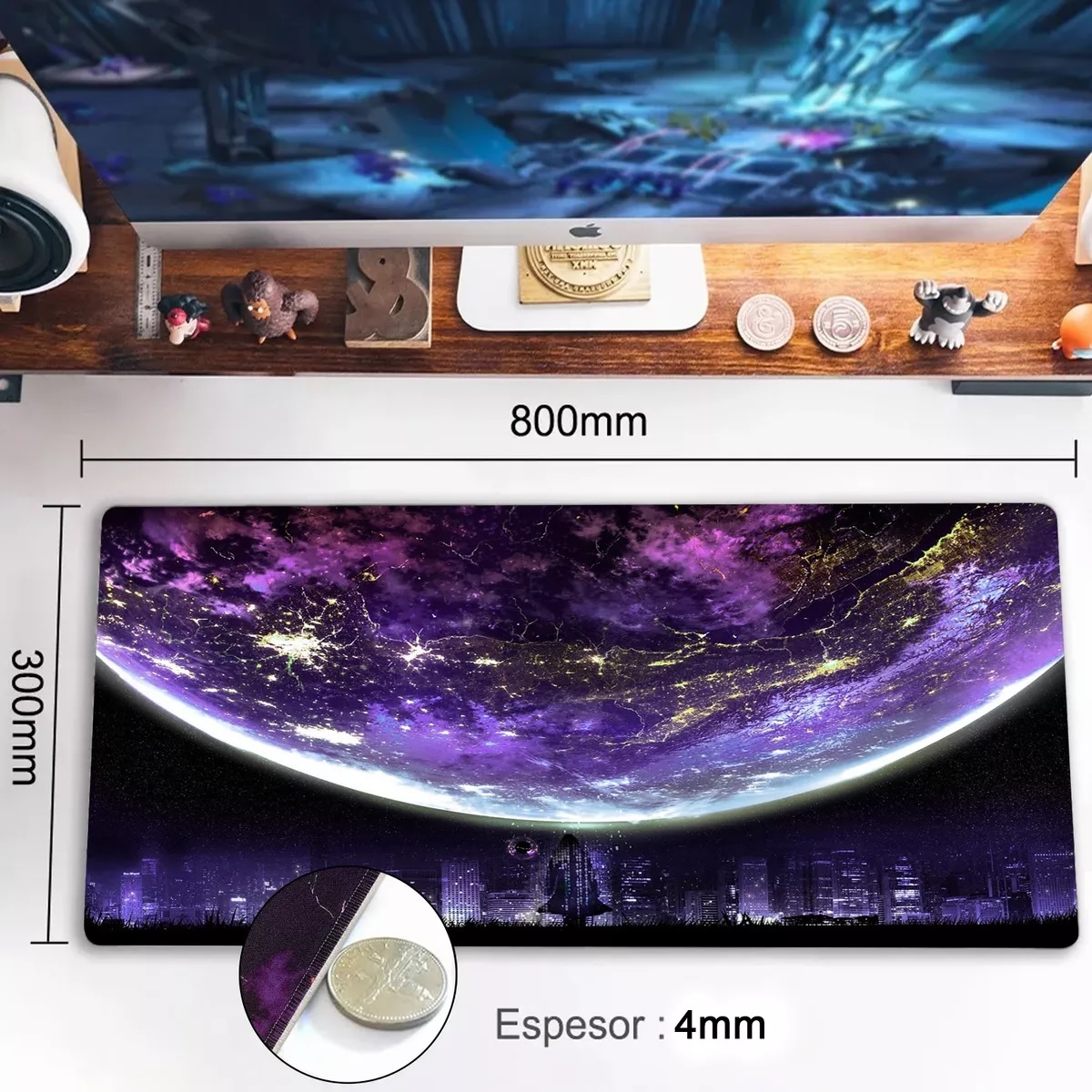 Mouse Pad Gamer, Base De Goma Antideslizante 80 X 30 cm Planeta 