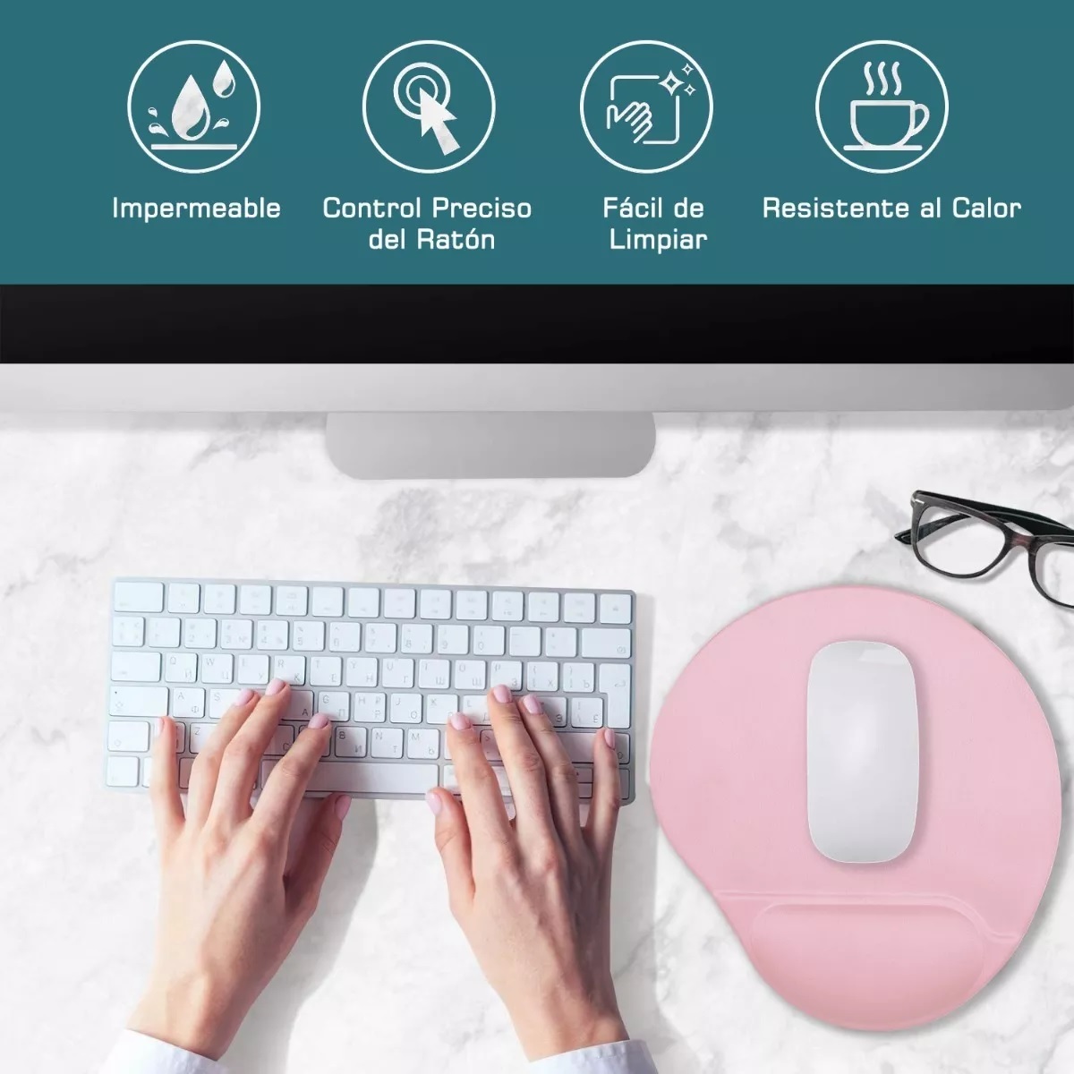 Mouse Pad Ergonomico Con Soporte Muñeca / Color Rosa