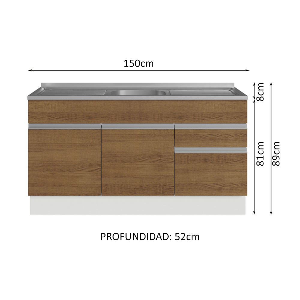 Gabinete Bajo Cocina Madesa Glamy con Tarja 150cm BM