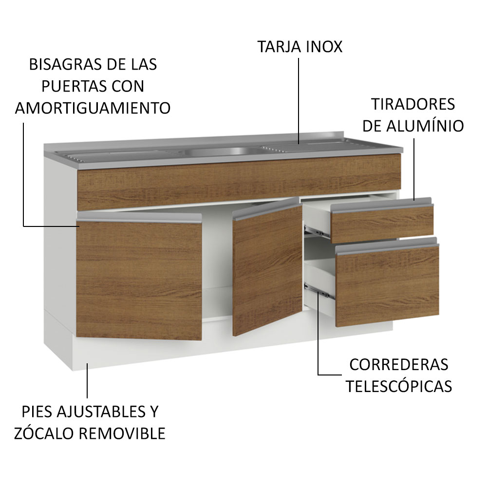 Gabinete Bajo Cocina Madesa Glamy con Tarja 150cm BM