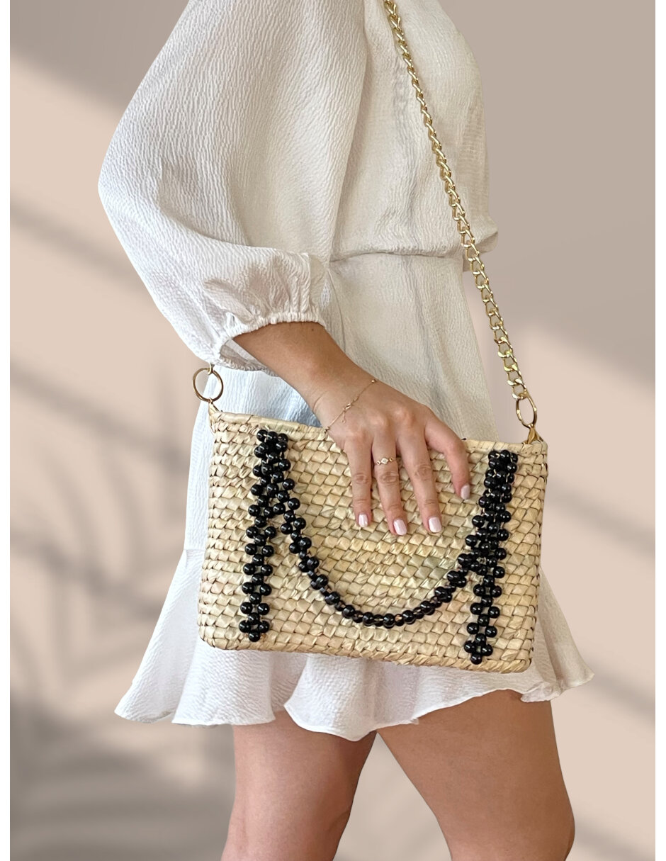 Bolso artesanal de Palma Natural ARD con Asa de Doble Perlas