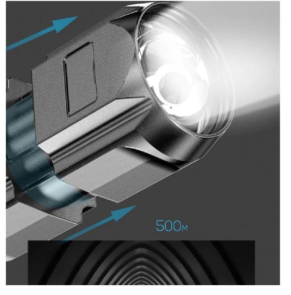 Linterna portátil luz fuerte lampara táctica recargable Zoom iluminación exterior LED negro usb