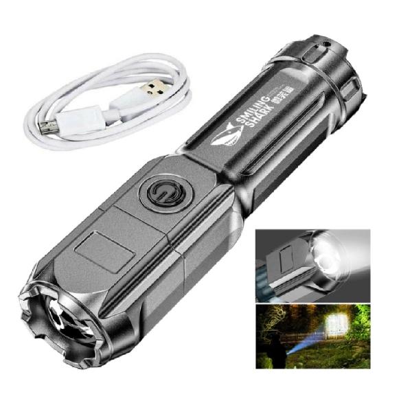 Linterna portátil luz fuerte lampara táctica recargable Zoom iluminación exterior LED negro usb
