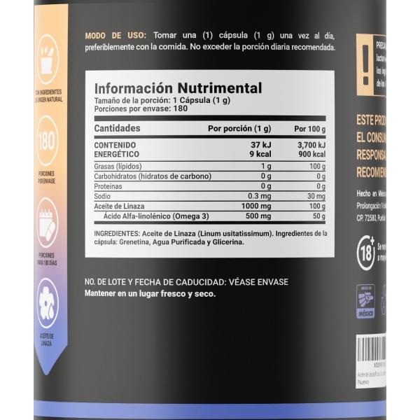 Omega 3 Aceite De Linaza 180 Cápsulas. B Life