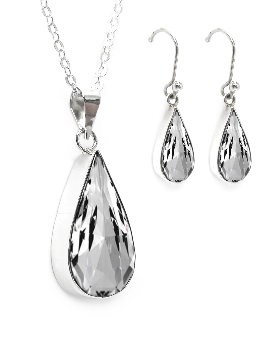 Collar y aretes color Cristal Zvezda de plata .925 corte Gota.