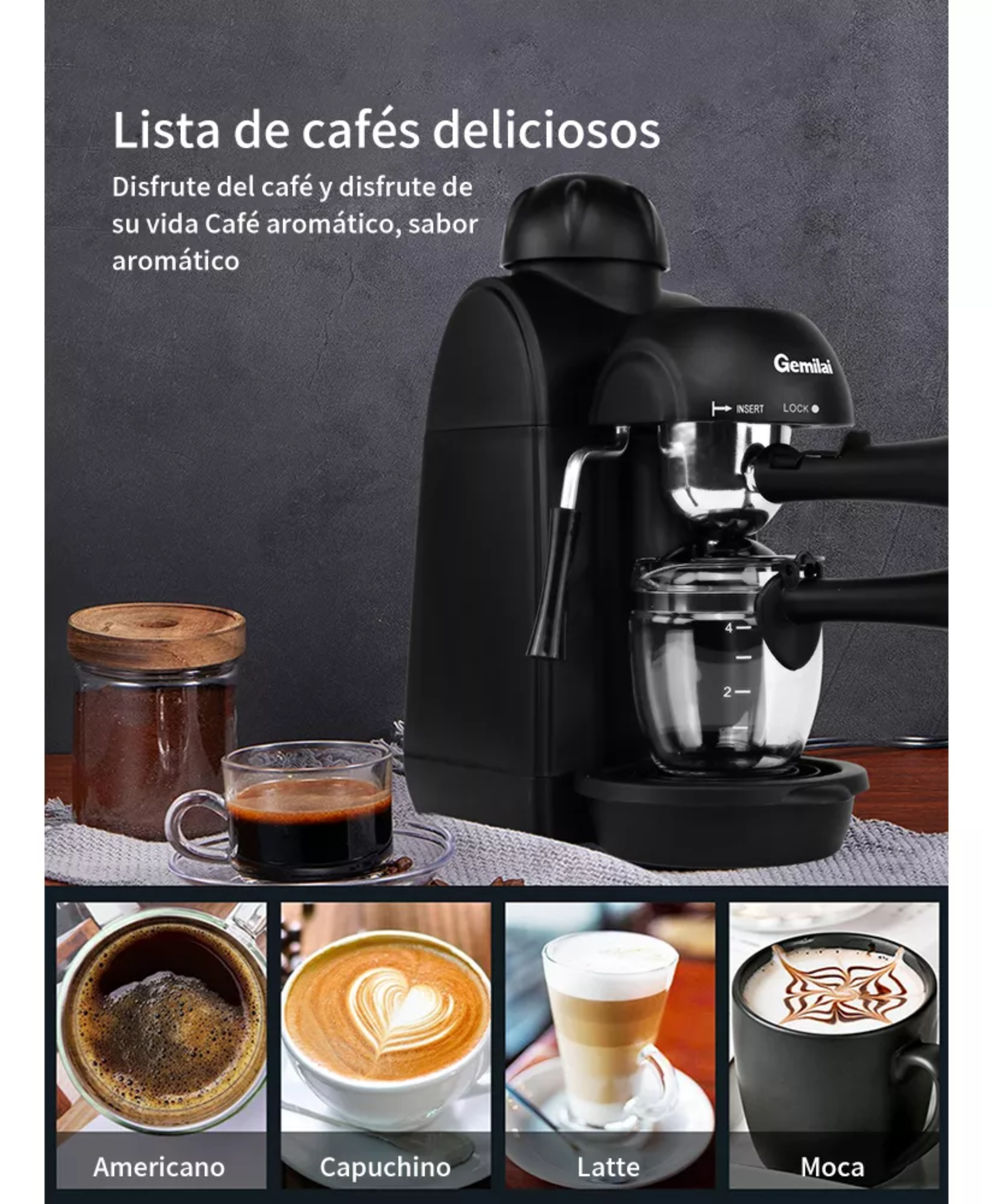 Gemilai Crm2008 Color Negro 120V Espresso.