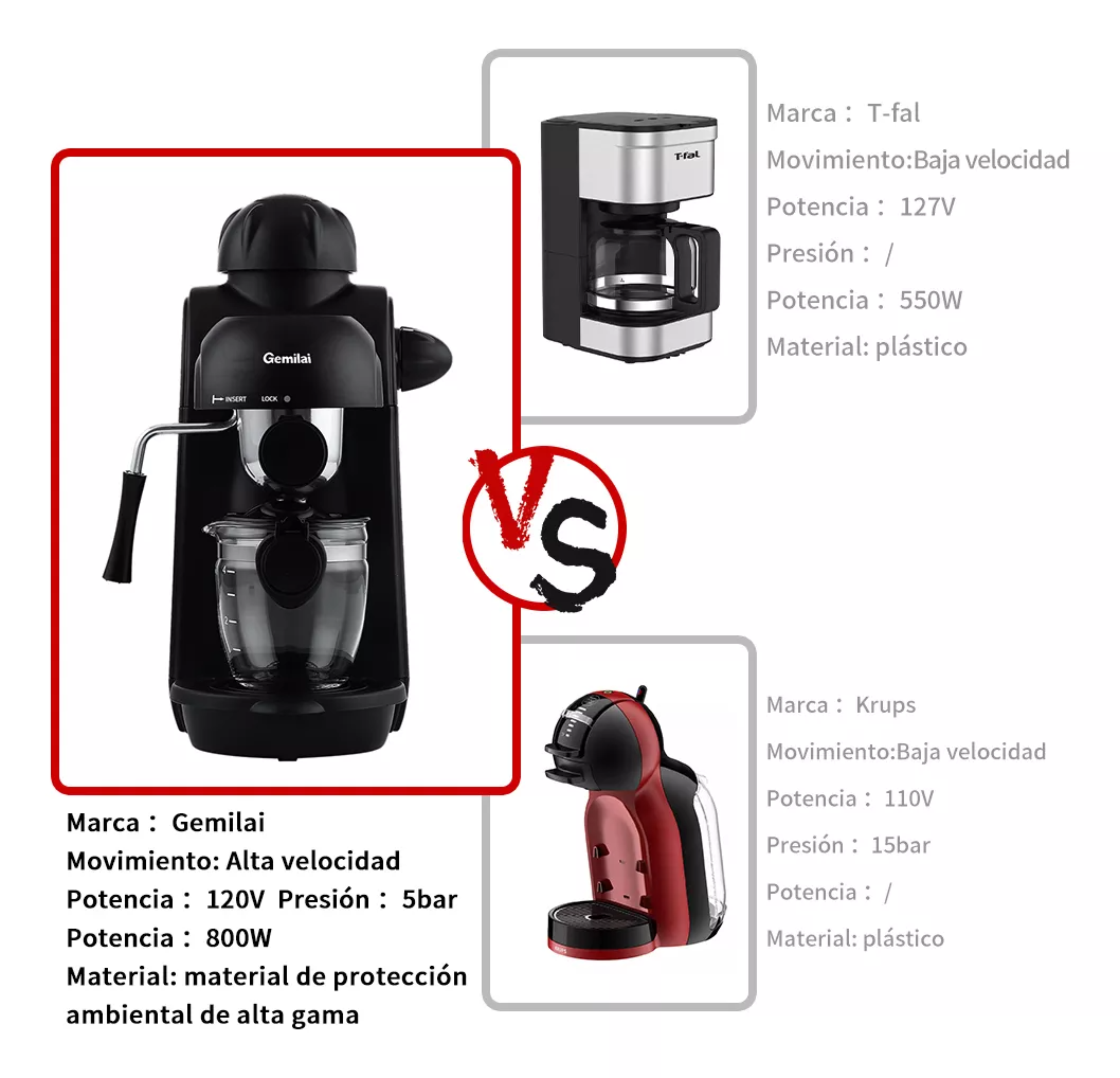 Gemilai Crm2008 Color Negro 120V Espresso.