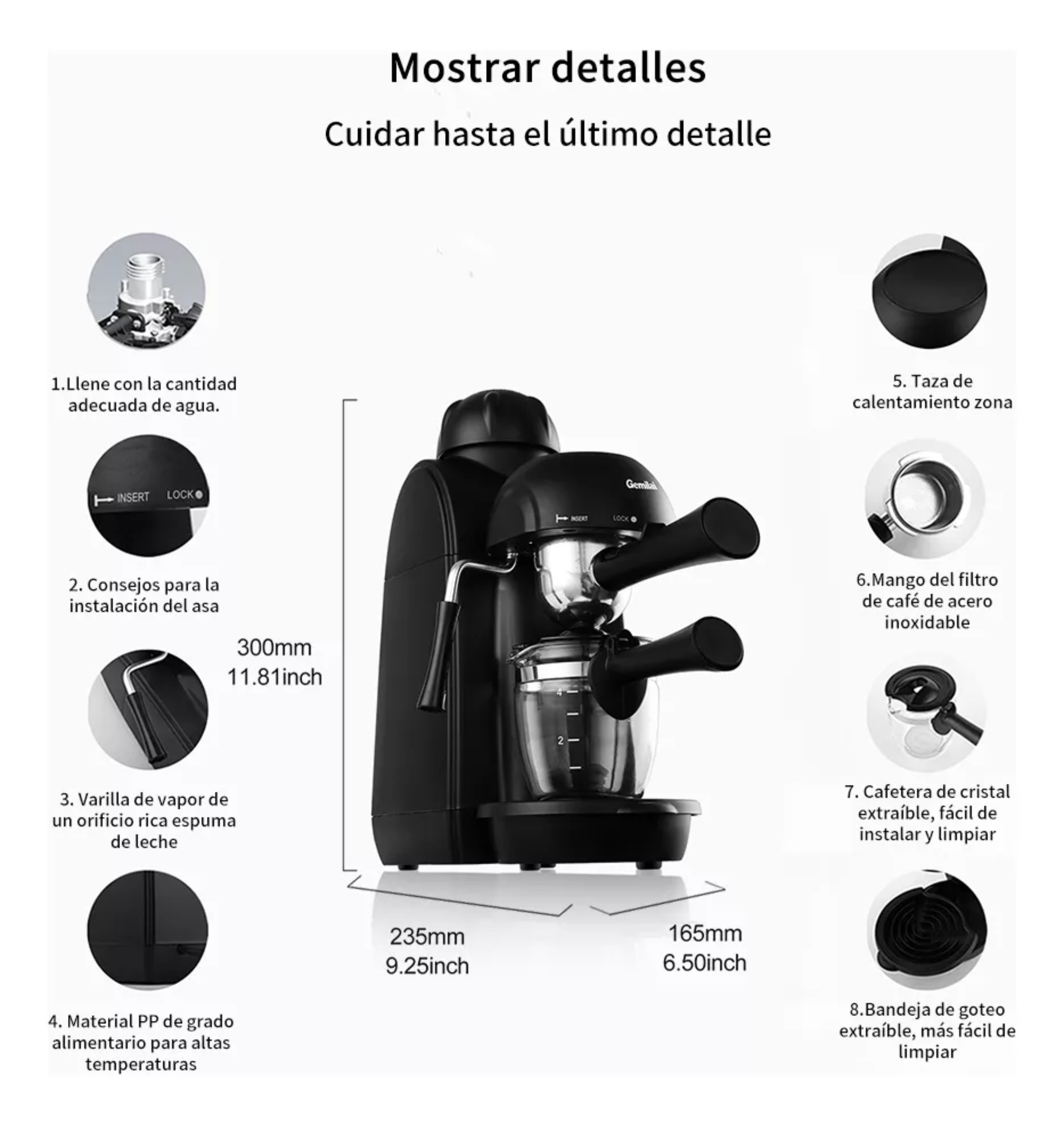 Gemilai Crm2008 Color Negro 120V Espresso.