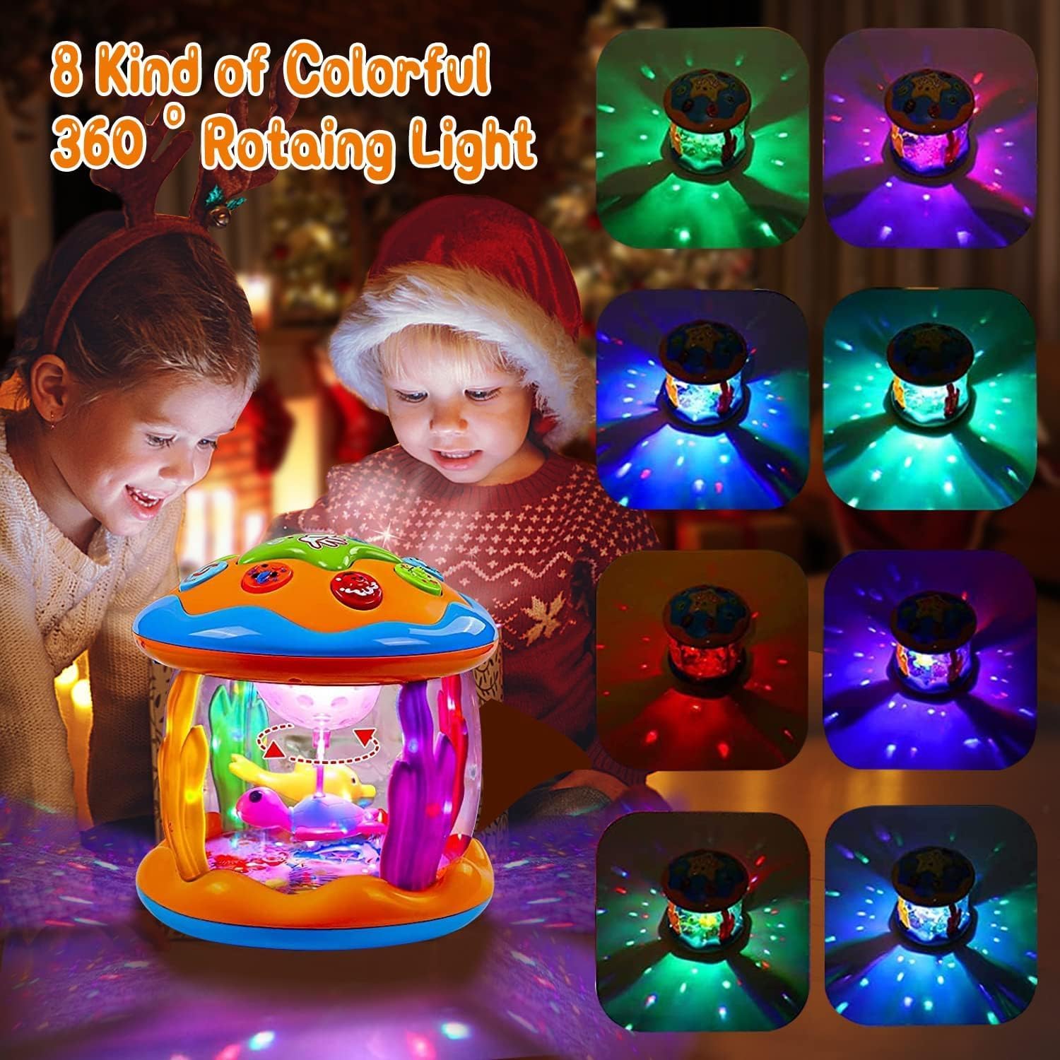 Proyector Giratorio Musical con Luces Led Animales Marinos Juguetes Bebés.