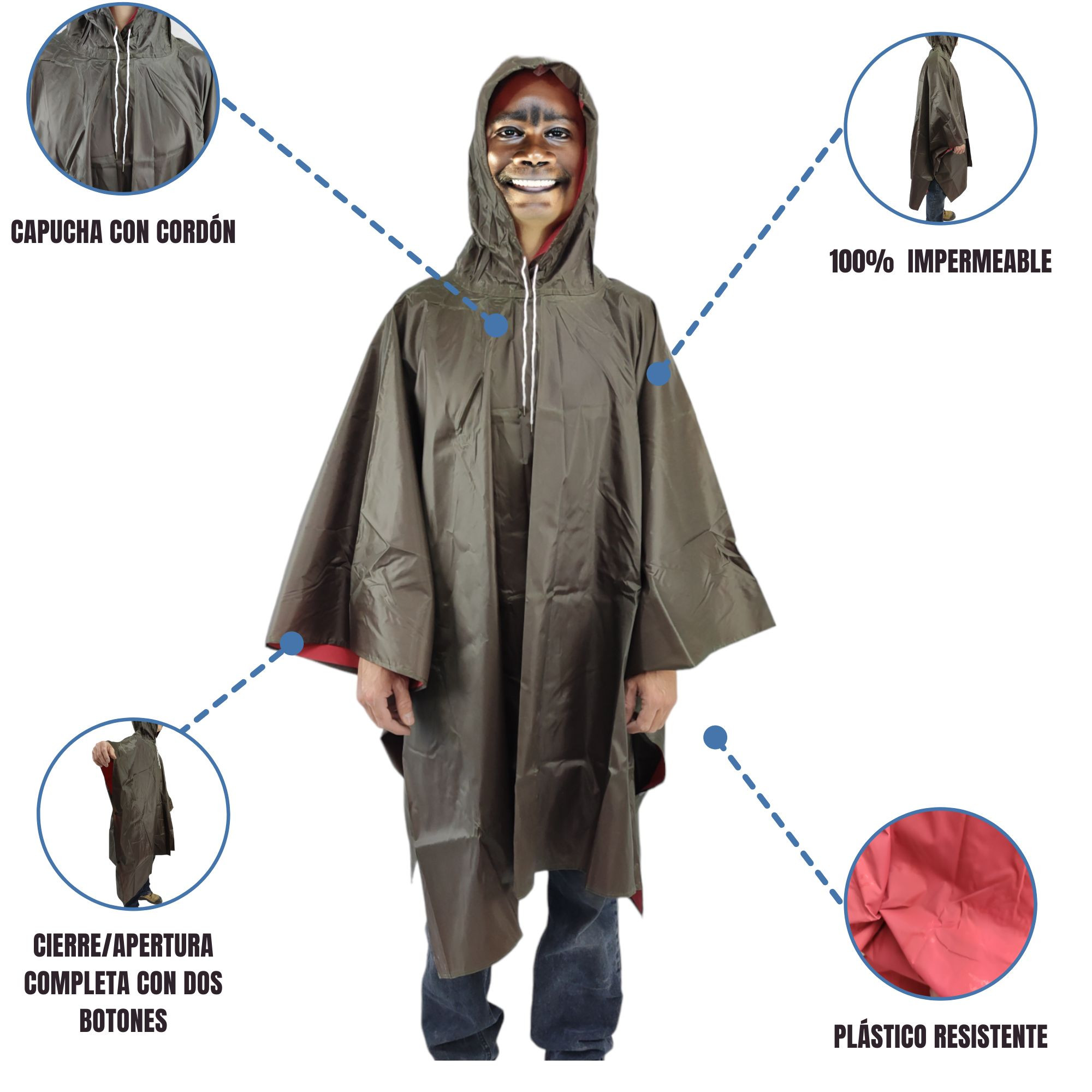 Chubasquero Hombre Impermeable Poncho De Lluvia Transparente