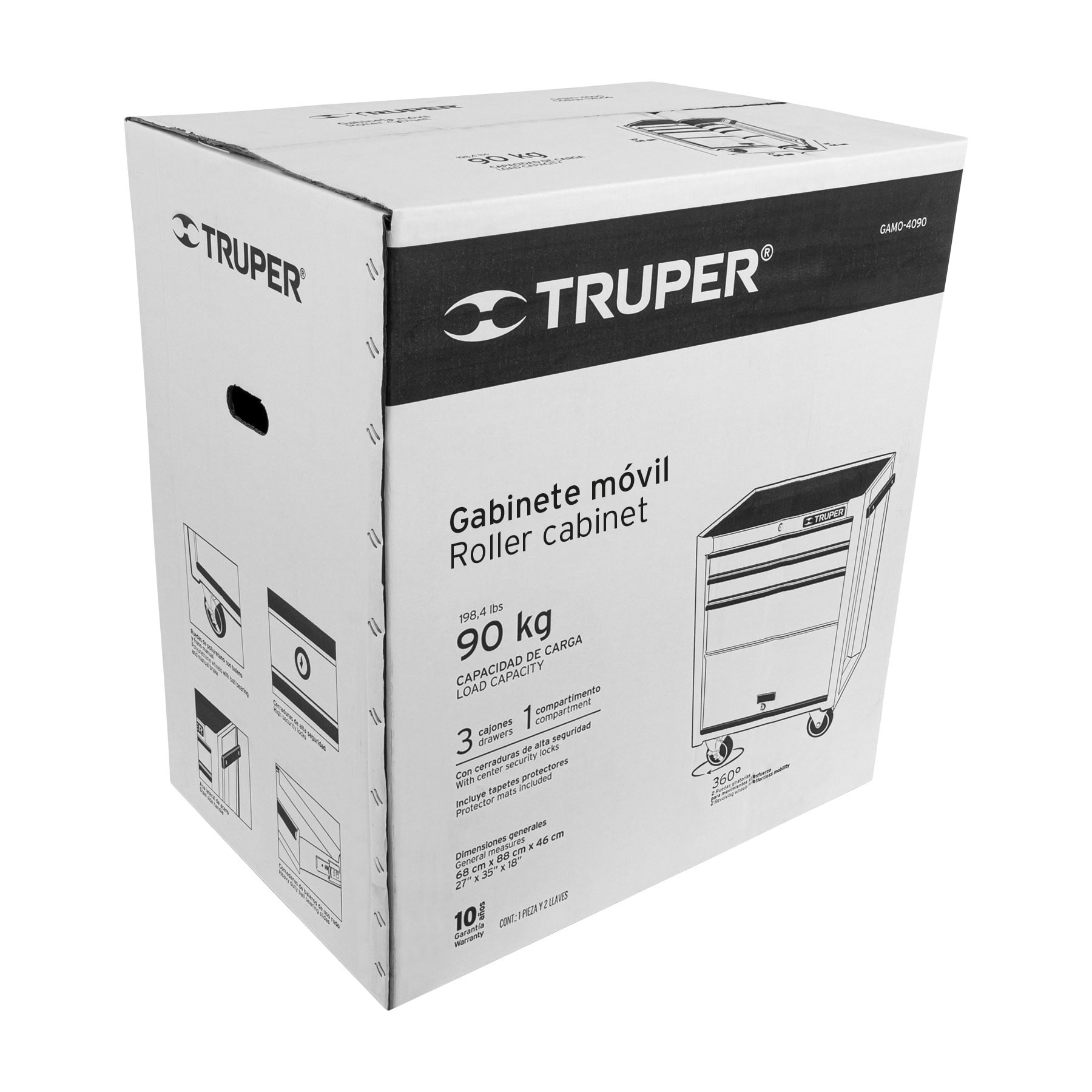 Gabinete metálico móvil Truper 4 cajones capacidad 90 kg GAMO4090 naranja