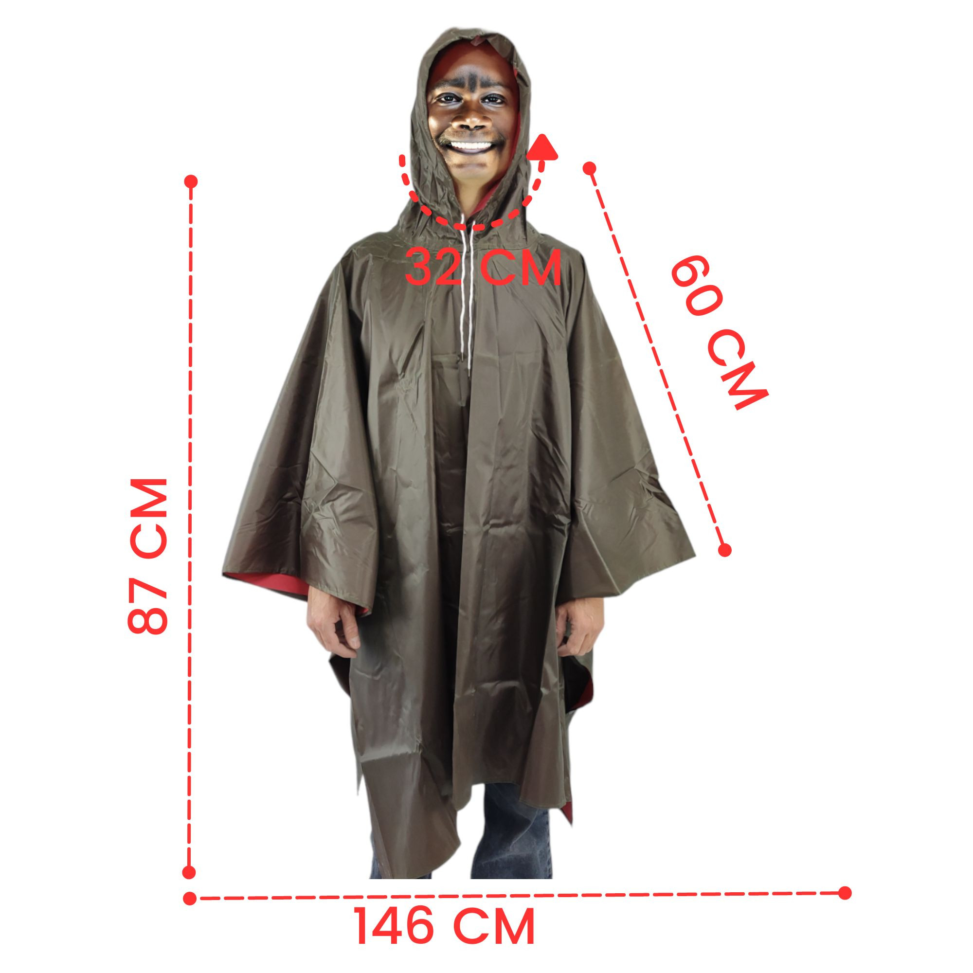 Capa Impermeable Poncho para Lluvia Portatil Capucha Industrial - Cafe .