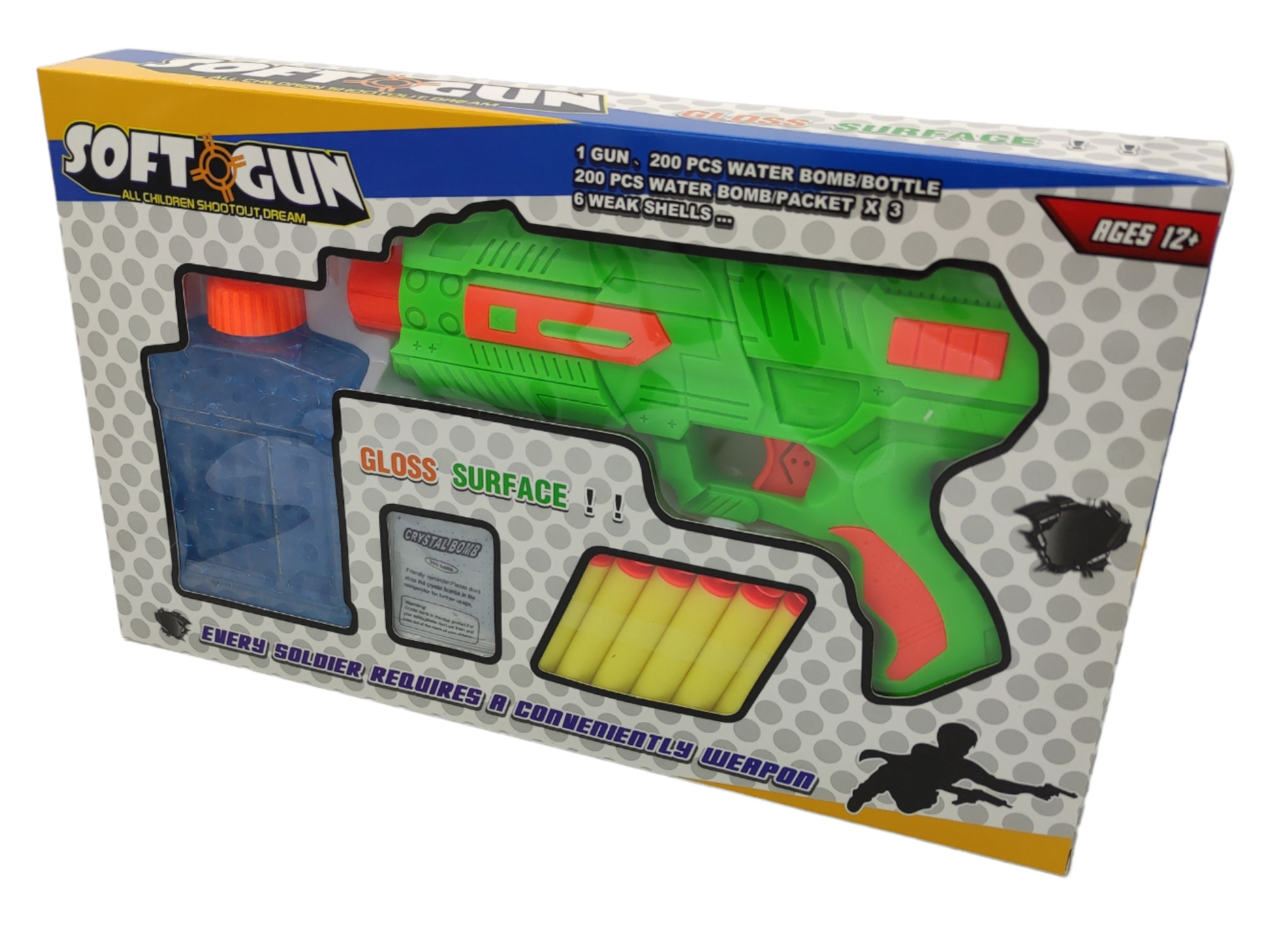 Pistola de Juguete Lanzador de Hidrogel 6 dardos,800 gel - Verde.