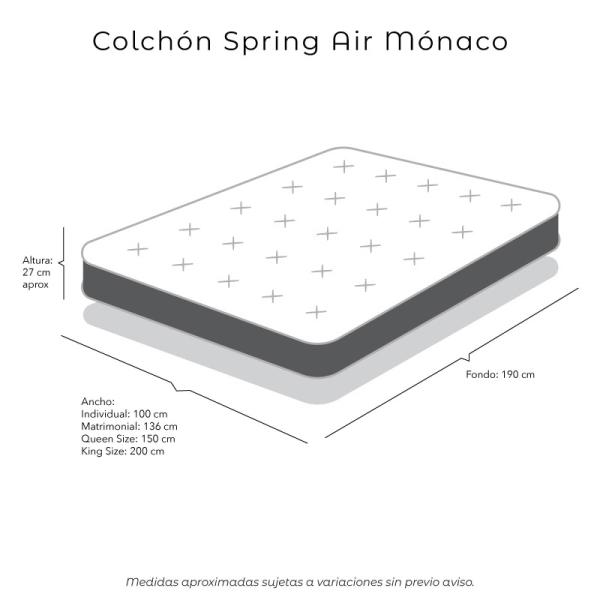 Colchon Matrimonial Spring Air Monaco con 2 Almohadas y Protector