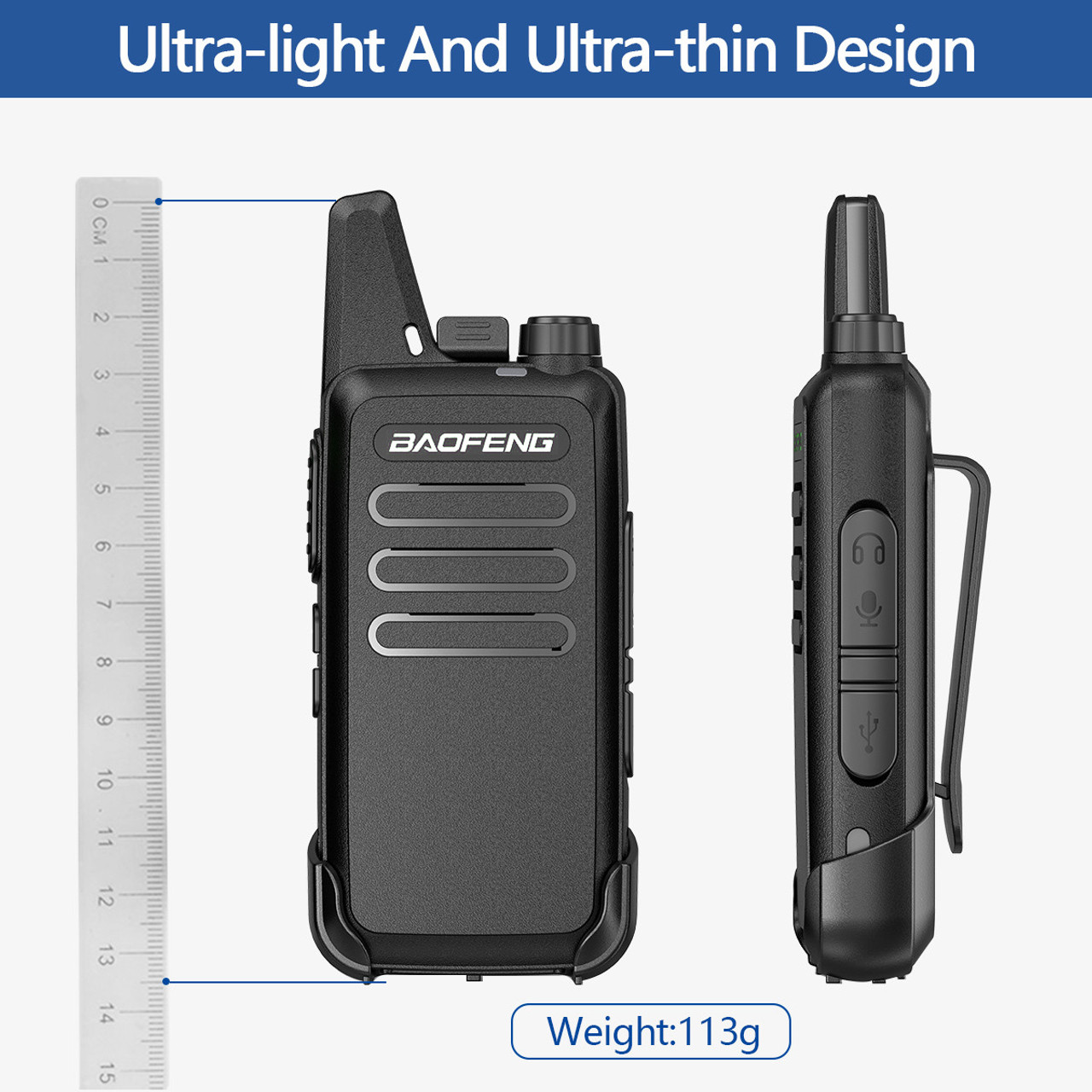 BAOFENG BF-T20 Set 2 Radios UHF 5 Watts 16 Canales Ligero Carga USB 