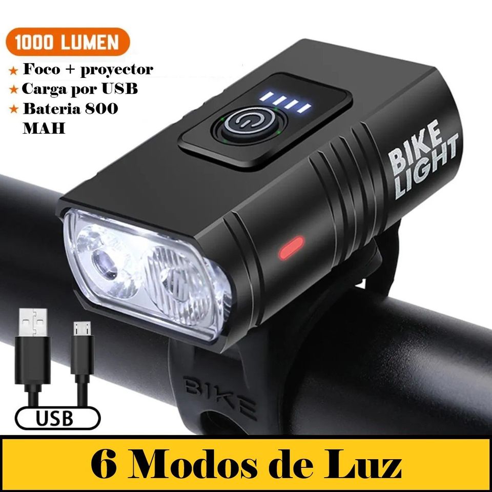 Luz bicicleta USB recargable luces LED bicicleta 6 modos linterna faro lámpara delantera.