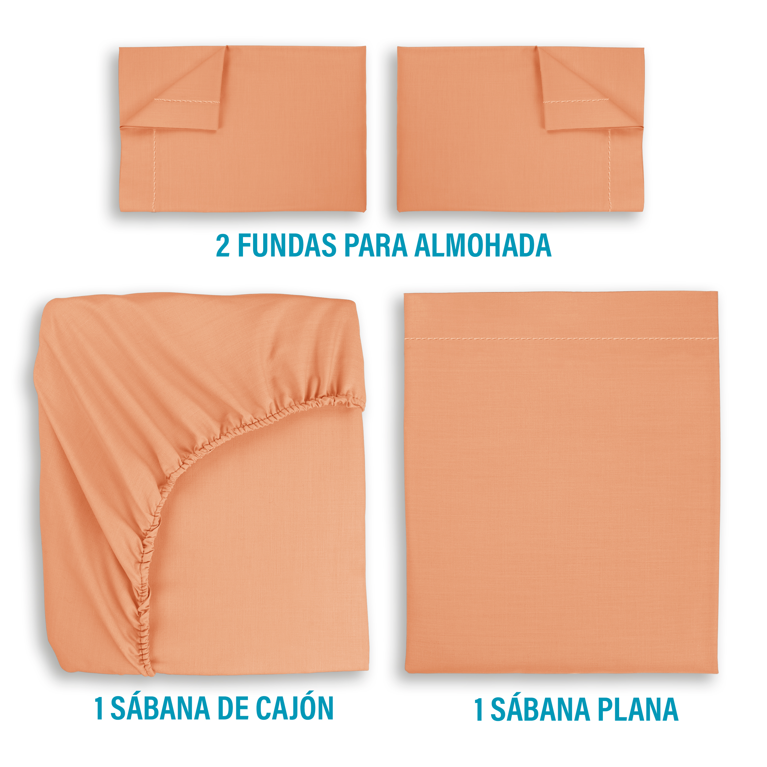 Juego de Sábanas Individual Durazno Algodón Percal Suave y Fresco