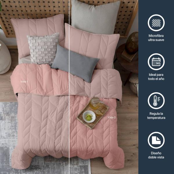 Edredón Capitonado de Lujo Matrimonial XL con Fundas Palo de rosa - Rosa Esquimal