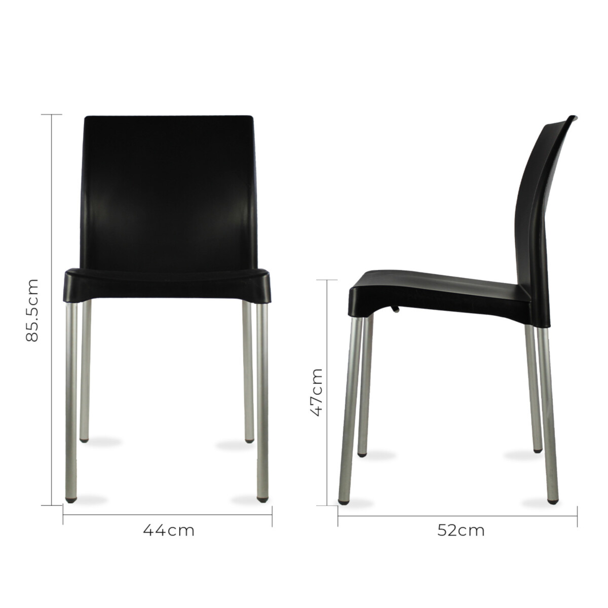 SET DE 2 SILLAS DE PLASTICO PARA INTERIOR O EXTERIOR MODELO VIVANTI COLOR NEGRO.