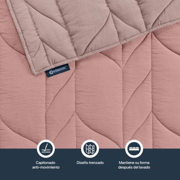 Edredón Capitonado de Lujo Matrimonial XL con Fundas Palo de rosa - Rosa Esquimal