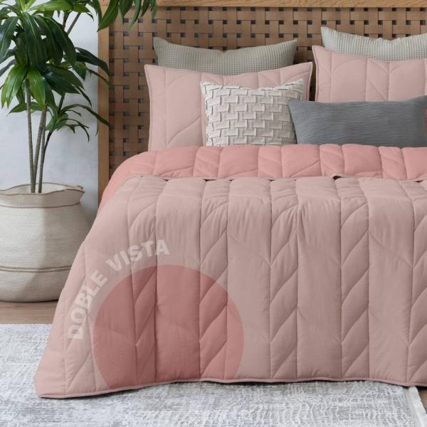 Edredón Capitonado de Lujo Matrimonial XL con Fundas Palo de rosa - Rosa Esquimal