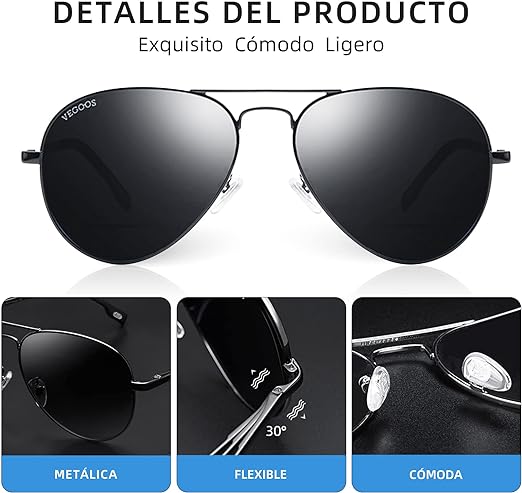 a Lentes De Sol Hombre Mujer Aviador PRO Polarizados VEGOOS Gafas Unisex Para Caballero Dama 100