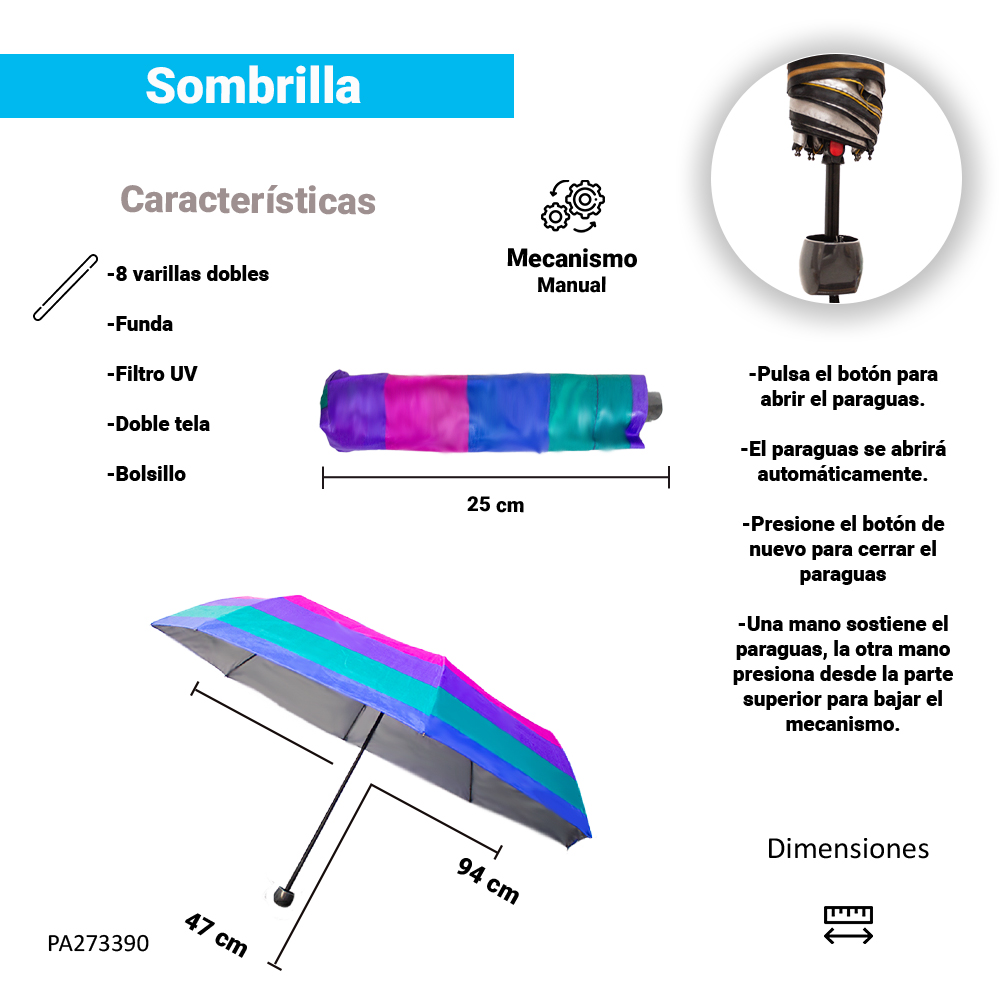Paraguas Unisex Premium Reforzado 8 varillas Resistente a Vientos y Lluvias Fuertes, Mango Ergonómico y automático con funda incluida, Fácil de Transportar