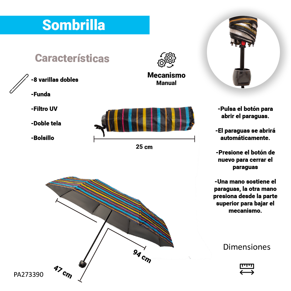 Paraguas Unisex Premium Reforzado 8 varillas Resistente a Vientos y Lluvias Fuertes, Mango Ergonómico y automático con funda incluida, Fácil de Transportar