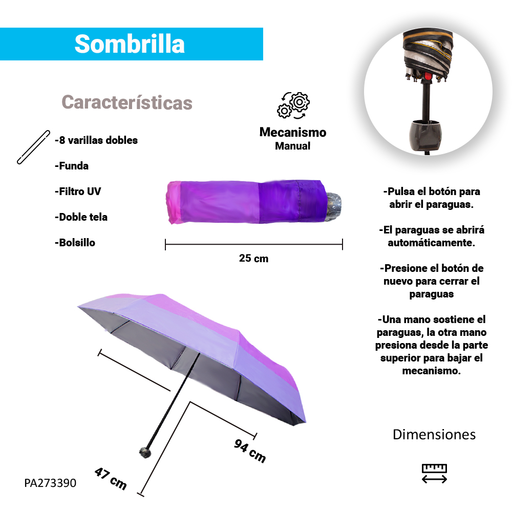 Paraguas Unisex Premium Reforzado 8 varillas Resistente a Vientos y Lluvias Fuertes, Mango Ergonómico y automático con funda incluida, Fácil de Transportar
