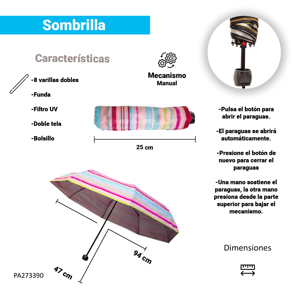 Paraguas Unisex Premium Reforzado 8 varillas Resistente a Vientos y Lluvias Fuertes, Mango Ergonómico y automático con funda incluida, Fácil de Transportar