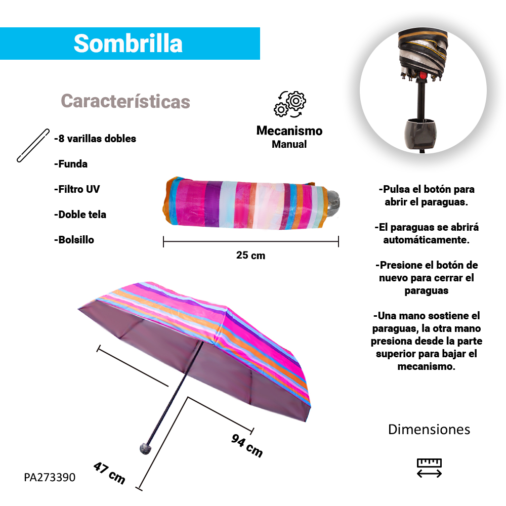 Paraguas Unisex Premium Reforzado 8 varillas Resistente a Vientos y Lluvias Fuertes, Mango Ergonómico y automático con funda incluida, Fácil de Transportar