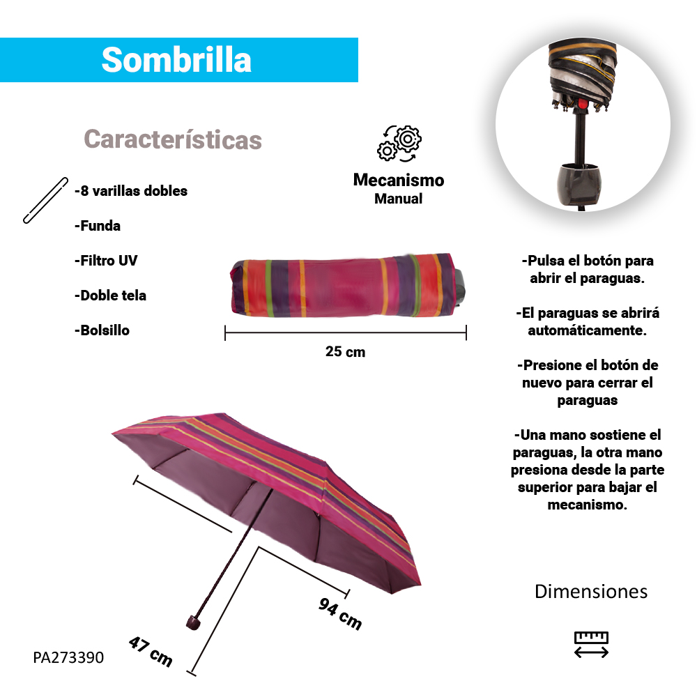Paraguas Unisex Premium Reforzado 8 varillas Resistente a Vientos y Lluvias Fuertes, Mango Ergonómico y automático con funda incluida, Fácil de Transportar