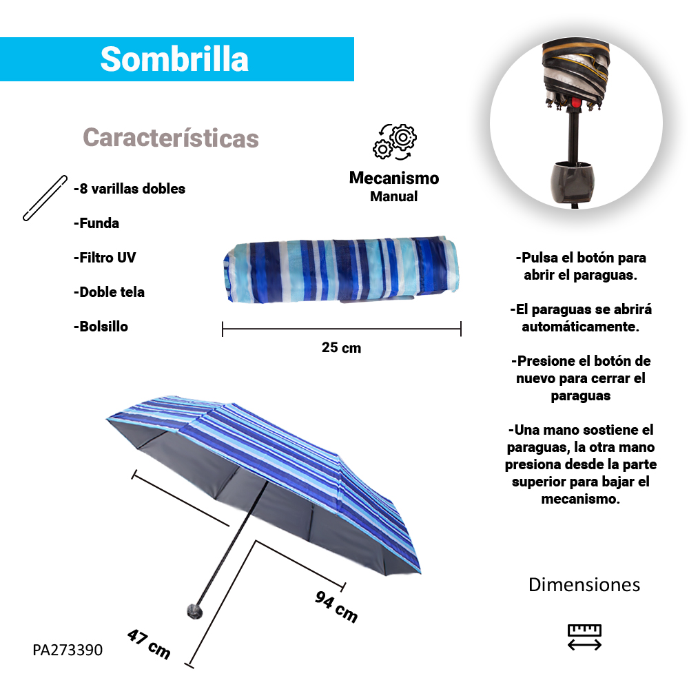Paraguas Unisex Premium Reforzado 8 varillas Resistente a Vientos y Lluvias Fuertes, Mango Ergonómico y automático con funda incluida, Fácil de Transportar