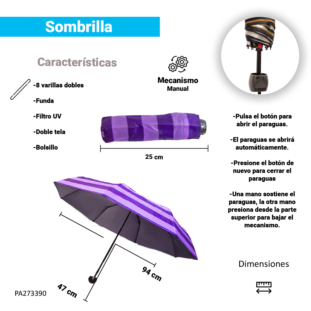Paraguas Unisex Premium Reforzado 8 varillas Resistente a Vientos y Lluvias Fuertes, Mango Ergonómico y automático con funda incluida, Fácil de Transportar