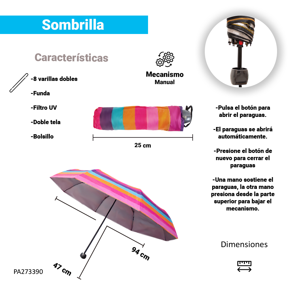 Paraguas Unisex Premium Reforzado 8 varillas Resistente a Vientos y Lluvias Fuertes, Mango Ergonómico y automático con funda incluida, Fácil de Transportar