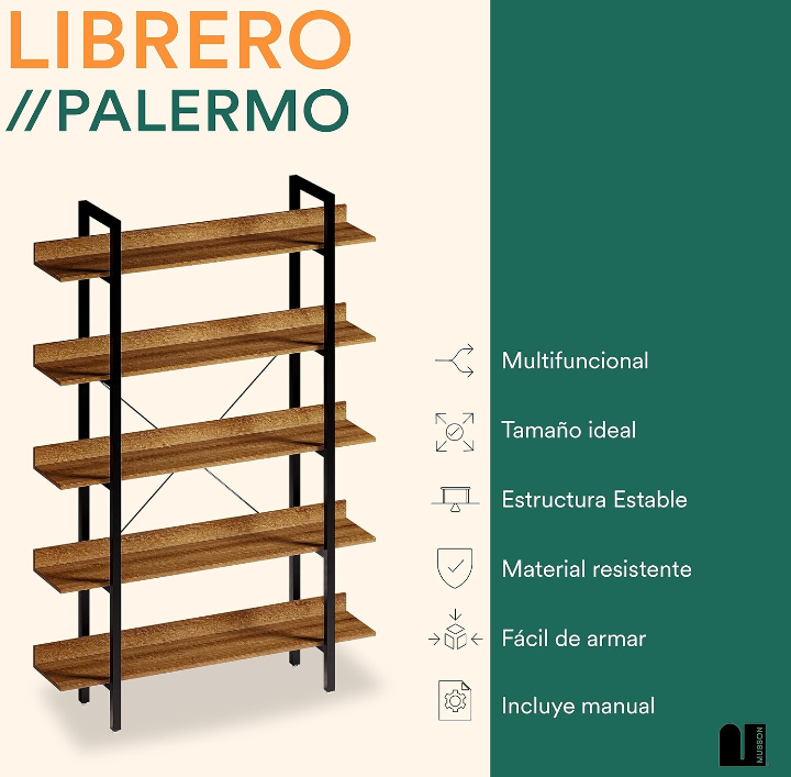 Librero minimalista 5 repisas hogar oficina moderno 