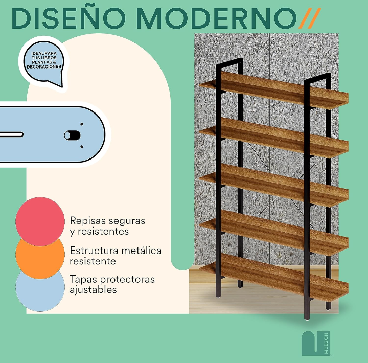 Librero minimalista 5 repisas hogar oficina moderno 
