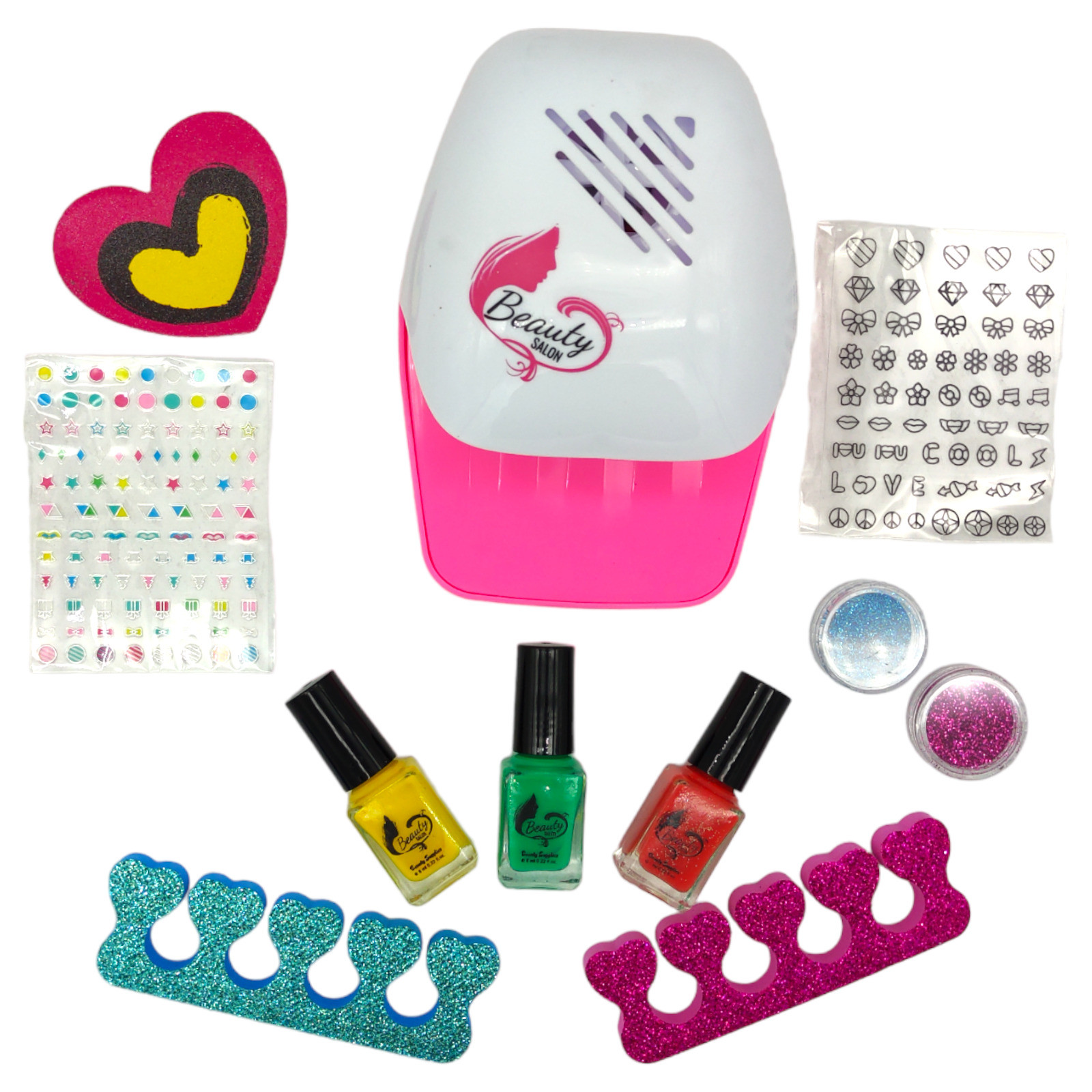 Kit de Uñas de Juguete para Niñas Lavable para Cumpleaños -Rosa.