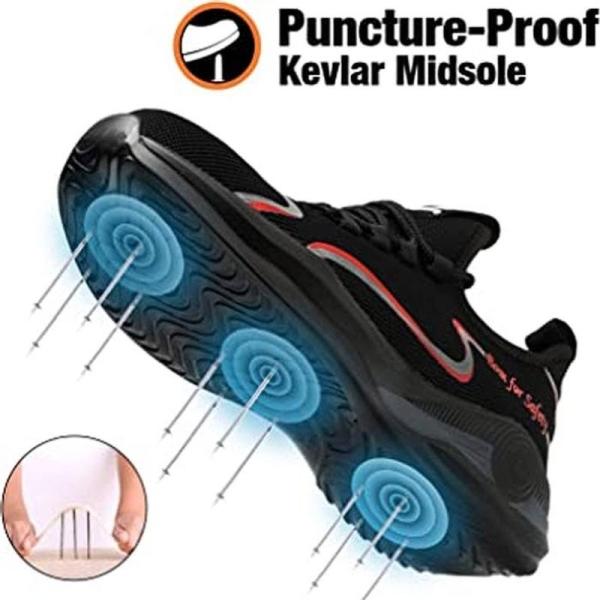 Botas Tenis Industrial Casquillo MXIKP-003-1 Talla 24 MX NegroRojo Plantilla Kevlar Suela EVA Punta de Acero Agujetas Ligero Transpirable, SafetyHikeRed