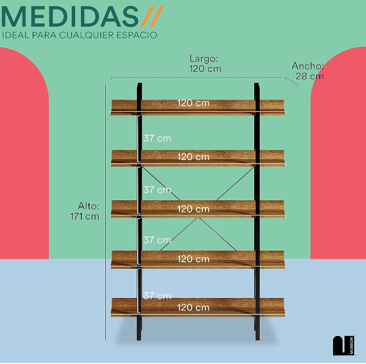 Librero minimalista 5 repisas hogar oficina moderno 