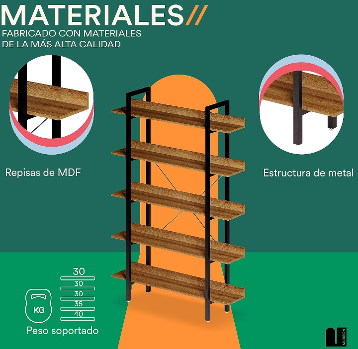 Librero minimalista 5 repisas hogar oficina moderno 
