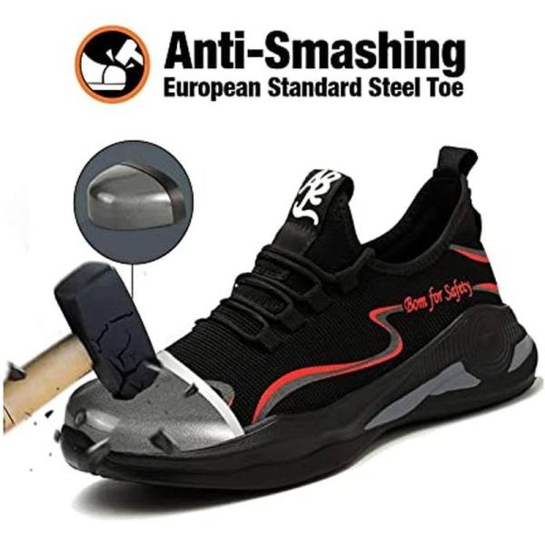 Botas Tenis Industrial Casquillo MXIKP-003-1 Talla 24 MX NegroRojo Plantilla Kevlar Suela EVA Punta de Acero Agujetas Ligero Transpirable, SafetyHikeRed