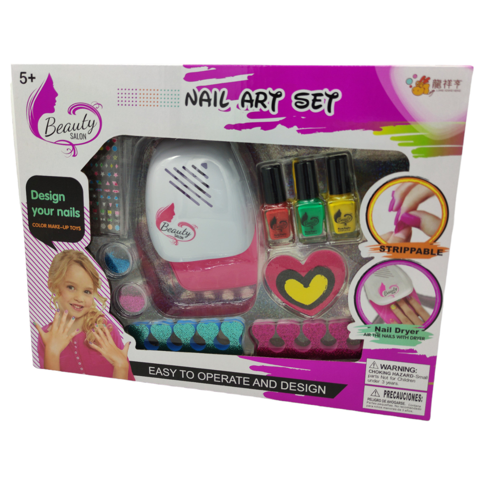 Kit de Uñas de Juguete para Niñas Lavable para Cumpleaños -Rosa.